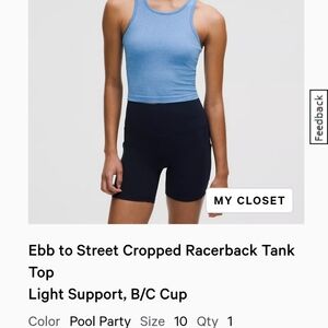 lululemon Ebb to Street Cropped Racerback Tank Top